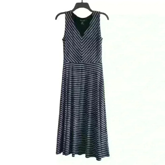 Rachel Zoe Navy Blue & White Striped Ribbed V-Neck Dress Size Small - Picture 1 of 6